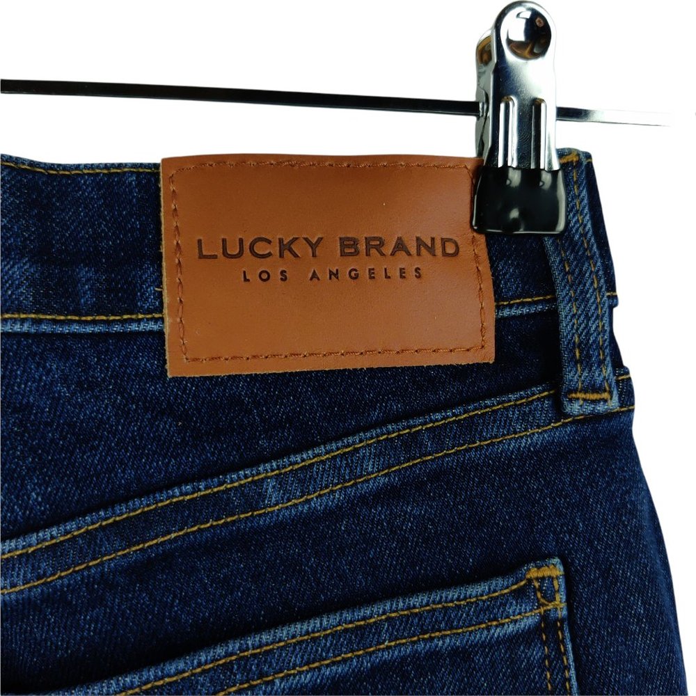 NWT Lucky Brand Mid Rise Ava Crop Mini Boot Cut Dark Wash Raw Hem Jeans - Picture 8 of 9